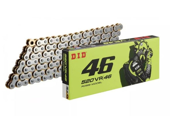 CADENA DID Ed. Valentino Rossi 520VR46-120L DORADO/PLATA (< 800cc)